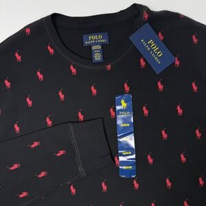 Polo Ralph Lauren Mens Sleepwear AOP Pony Logo Black Red Waffle‎ Knit Medium NEW